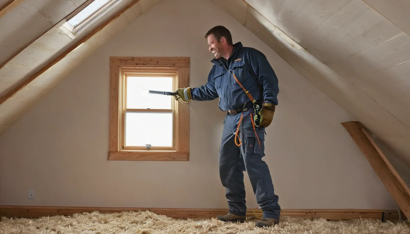 A friendly provider inspecting an attic roofline with a flashlight above a home in West Jordan, UT